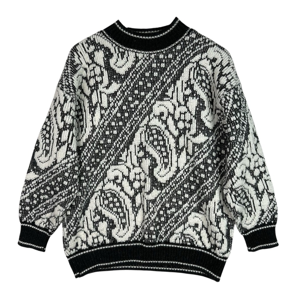 Vintage 90s Garland Coogi Style Sweater Mens M Black White Pullover Grandpacore